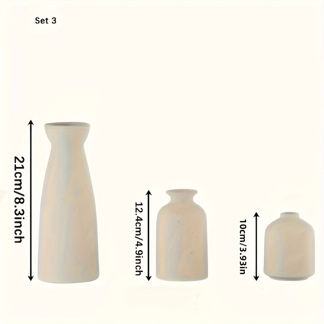 3pcs Beige Ceramic Vase Set