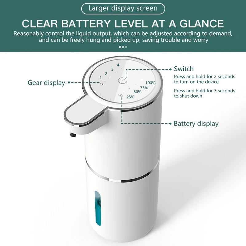 USB Rechargeable Touchless Soap Dispenser, 380ml Capacity | Electric Wall-Mounted 4-Level Adjustable Pump for Bathroom