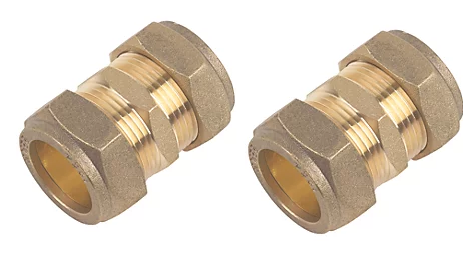 Flomasta Brass Compression Equal Couplers 22mm 10 Pack