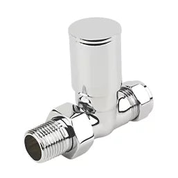 Verona 15mm x 1/2" Chrome Straight Modern Manual Radiator Valve Head &amp; Body – 2 Pack