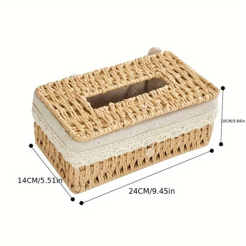 Handwoven tissue box with lid, lined tissue storage container, suitable for home