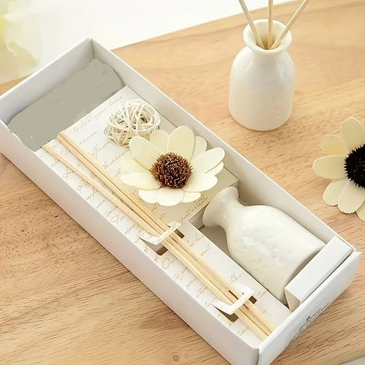 Elegant No-Fire Scented Diffuser Set with Ceramic Vials and Rattan Reeds - Ideal for Home