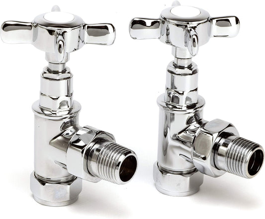 Traditional Chrome Angled Radiator & Towel Rail Valves Central Heating and Column radiators