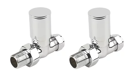 Verona 15mm x 1/2" Chrome Straight Modern Manual Radiator Valve Head &amp; Body – 2 Pack