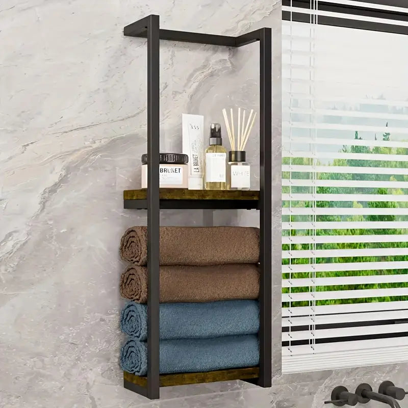 Rustic 2-Tier Wall-Mounted Towel Rack – Elegant &amp; Functional Bathroom Storage  Add charm and organisati