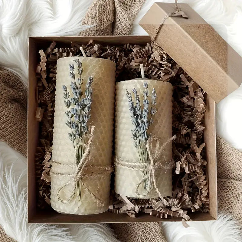 2pcs Lavender Scented Beeswax Candle Set