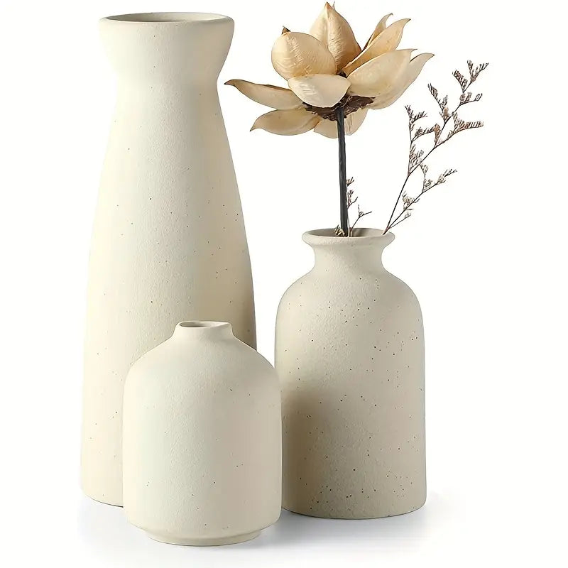 3pcs Beige Ceramic Vase Set