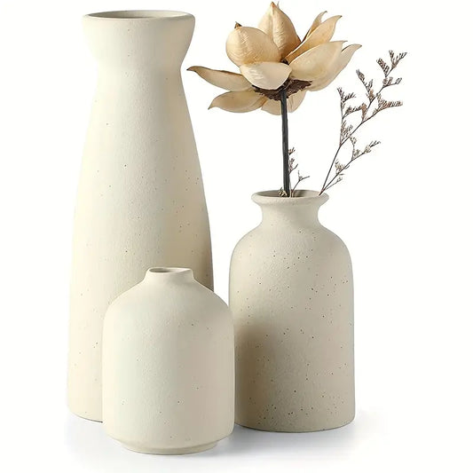 3pcs Beige Ceramic Vase Set